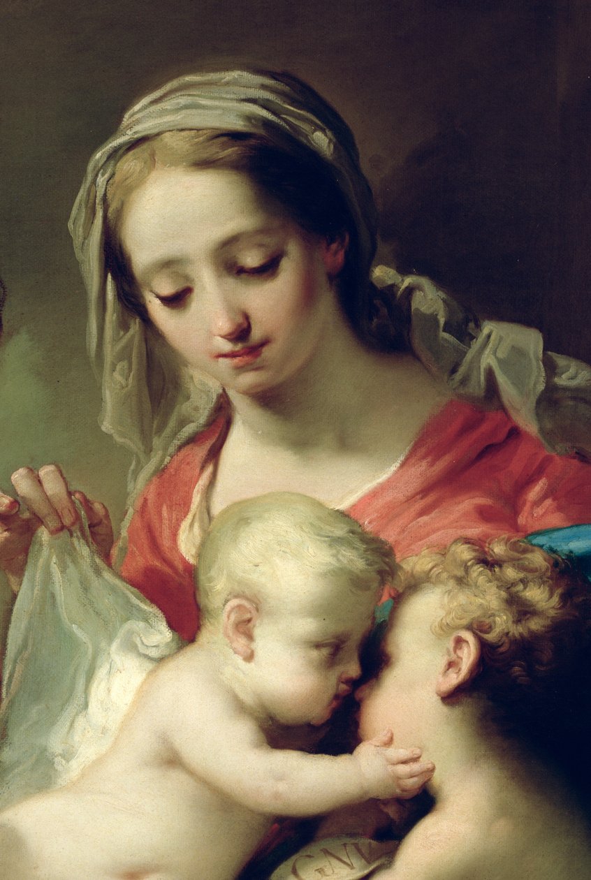 Madonna och barn med Saints John, Anna och Rocco, c.1785 olja på paneldetalj av 50187 av Gaetano Gandolfi