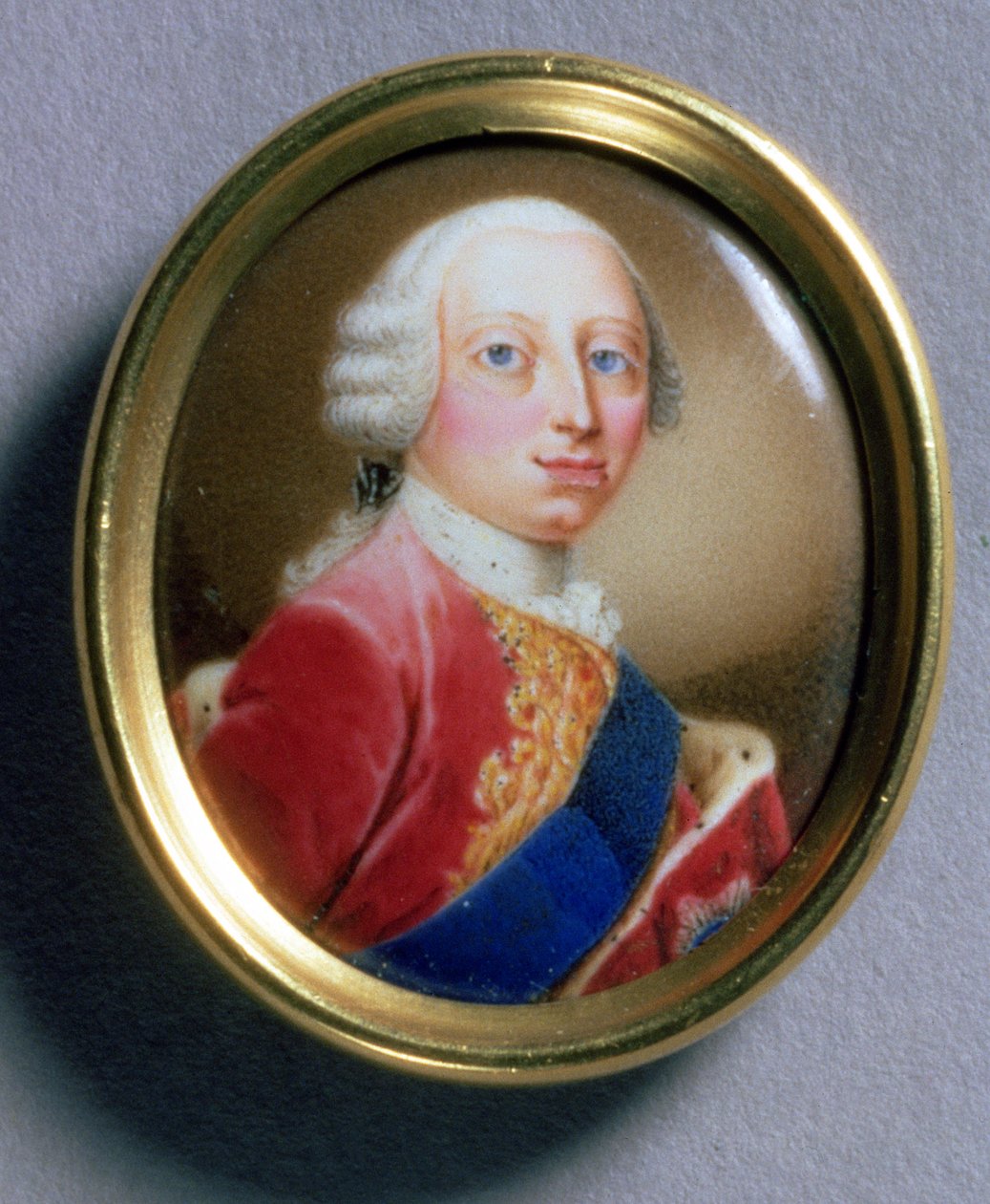 Porträttminiatyr av Frederick Louis, Prince of Wales, 1755 (wc på emalj på guld) 88;Frederick Louis, Prince of Wales (1707-51); av Gaetano Manini