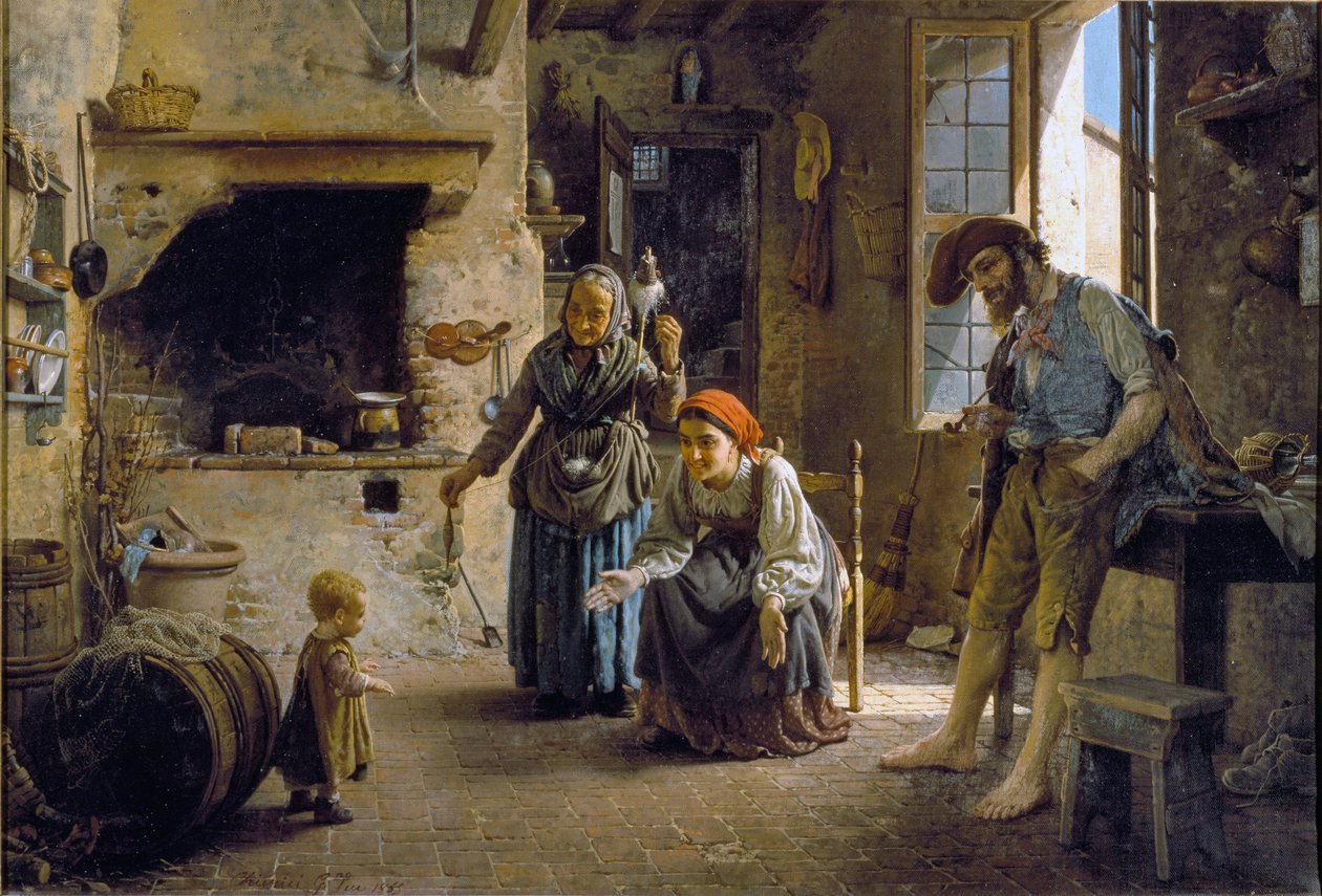 Ett barns första steg Målning av Gaetano Chierici (1838-1920) 1865 Dim 70x100 cm Genes, Galleria d