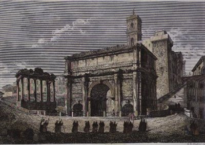 Septimus VI:s båge, Forum, Rom, ur en serie av Gaetano Cottafavi, ca 1850 (stålgravyr) av Gaetano Cottafavi
