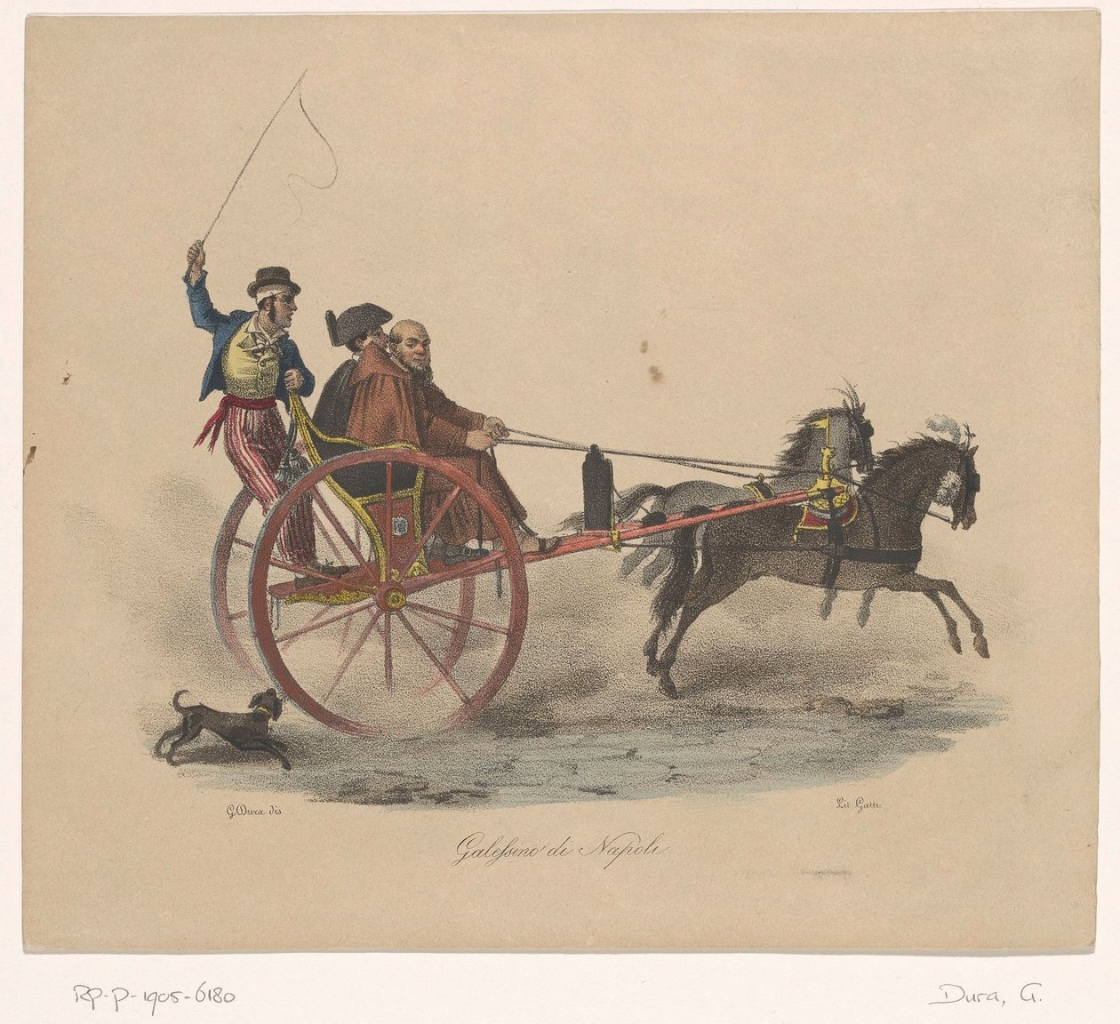 Tre män i en vagn Galessino di Napoli (titel på objekt) av Gaetano Dura