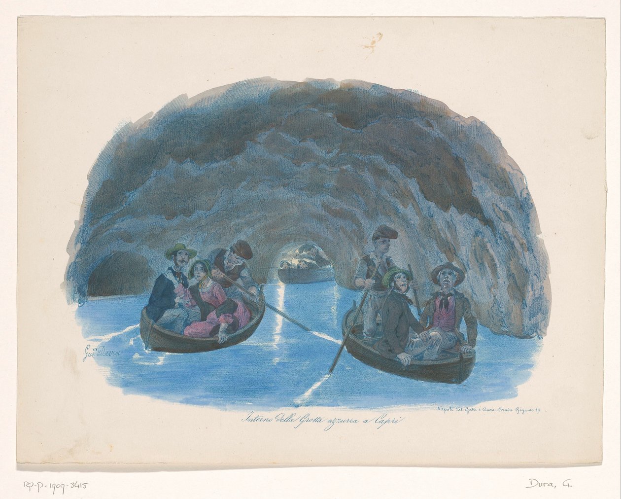 Figurer på roddbåtar i Blå grottan på Capri Interno della Grotta azzurra a Capri (titel på objekt) av Gaetano Dura
