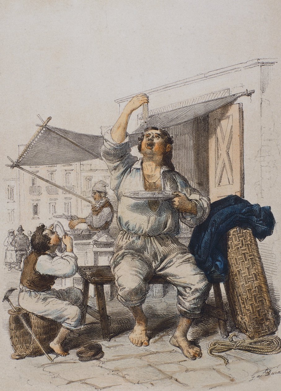 Mangia Maccaroni (Pastaätare), av Gaetano Dura (1805-1878), gravyr, Italien av Gaetano Dura