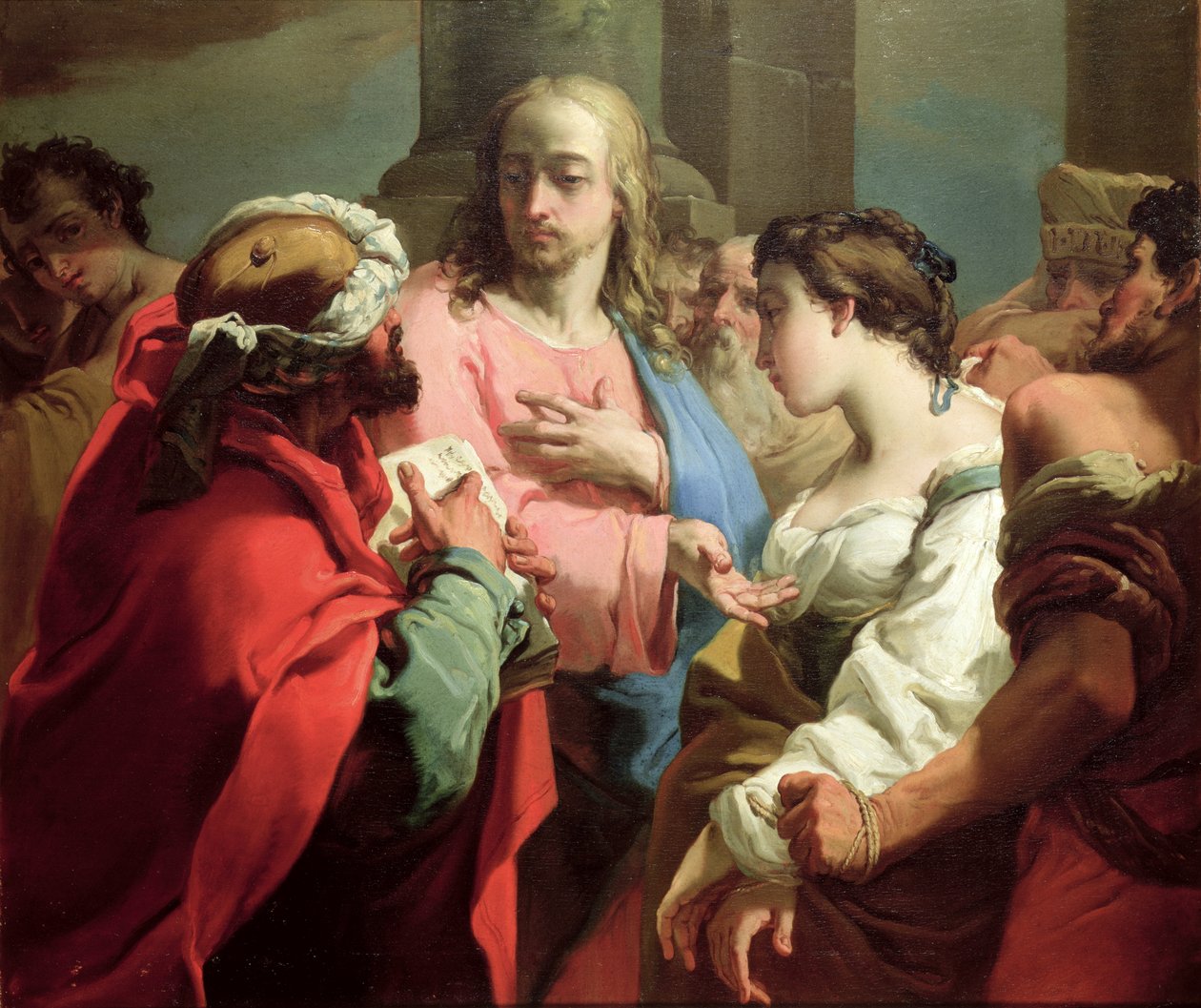 Kristus och kvinnan tagen i äktenskapsbrott (olja på duk) av Gaetano Gandolfi