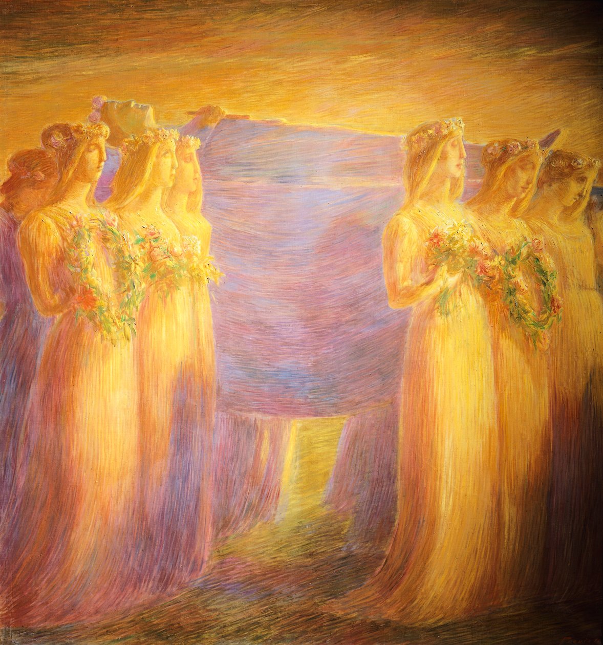 Jungfruns begravning, av Gaetano Previati (1852-1920), Detalj av den centrala delen av Gaetano Previati