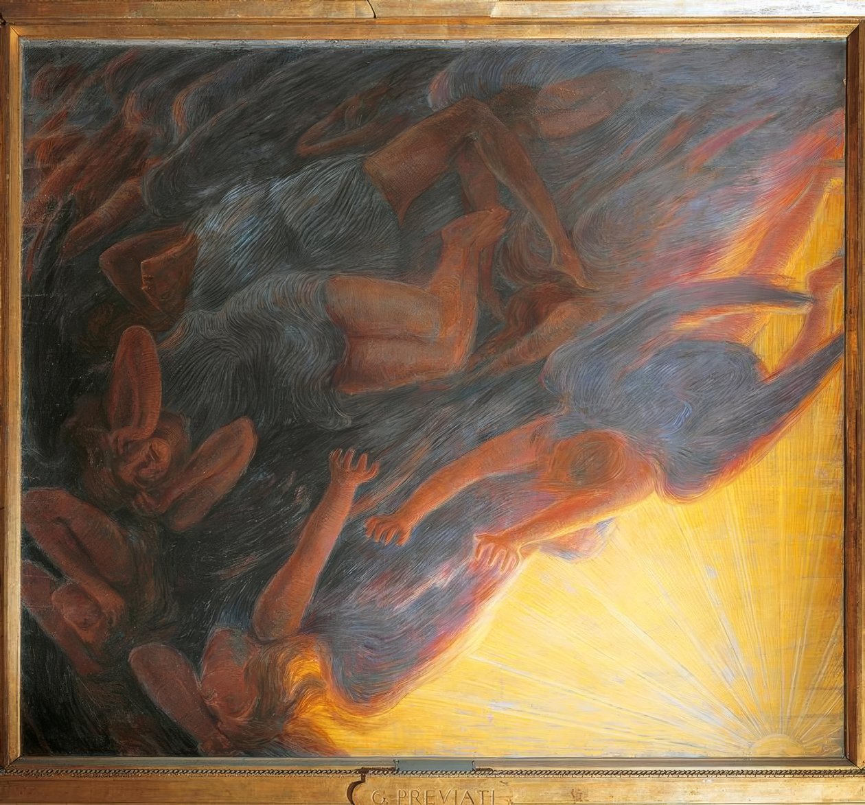 Änglarnas fall, triptyk med central panel, 1913, av Gaetano Previati