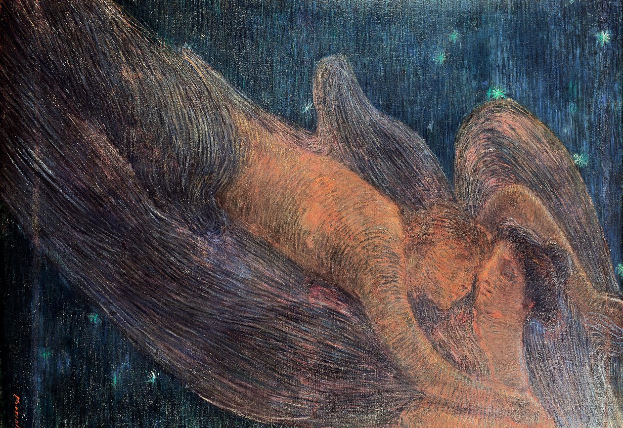 Natten, av Gaetano Previati (1852-1920), olja av Gaetano Previati