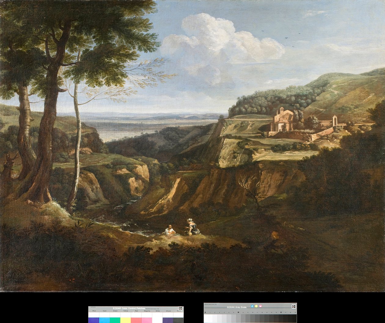 Utsikt över klostret i Camaldoli nära Frascati, Italien Målning av Gaetano Previati (Gaspard Poussin eller Guaspre) (1615-1675) 1670 Privat samling av Gaetano Previati