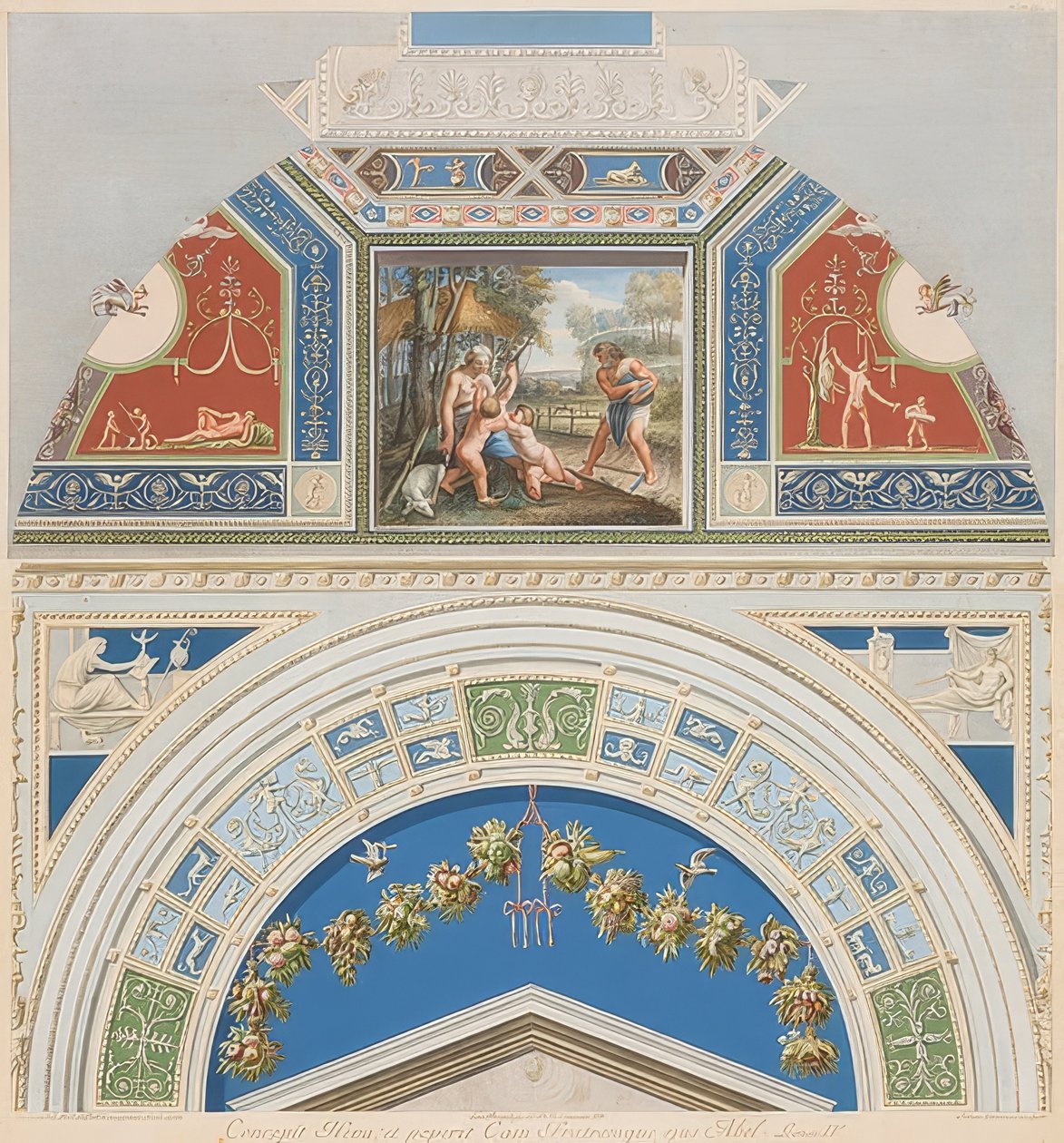 Ram och valvpanel med Adam och Eva på jobbet. 1774 av Gaetano Savorelli