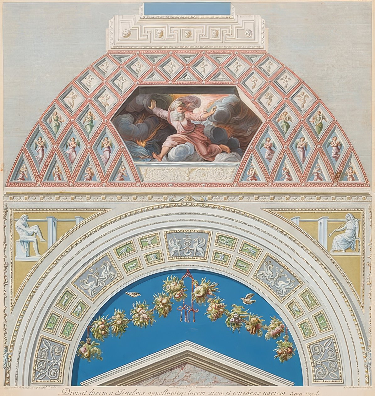 Ram och välvt område med Gud skiljer ljus och mörker åt. 1774? av Gaetano Savorelli