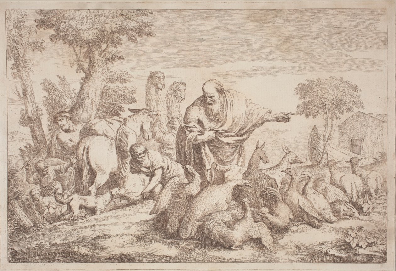 Noah som leder djuren till arken av Gaetano Zompini, after Giovanni Benedetto Castiglione