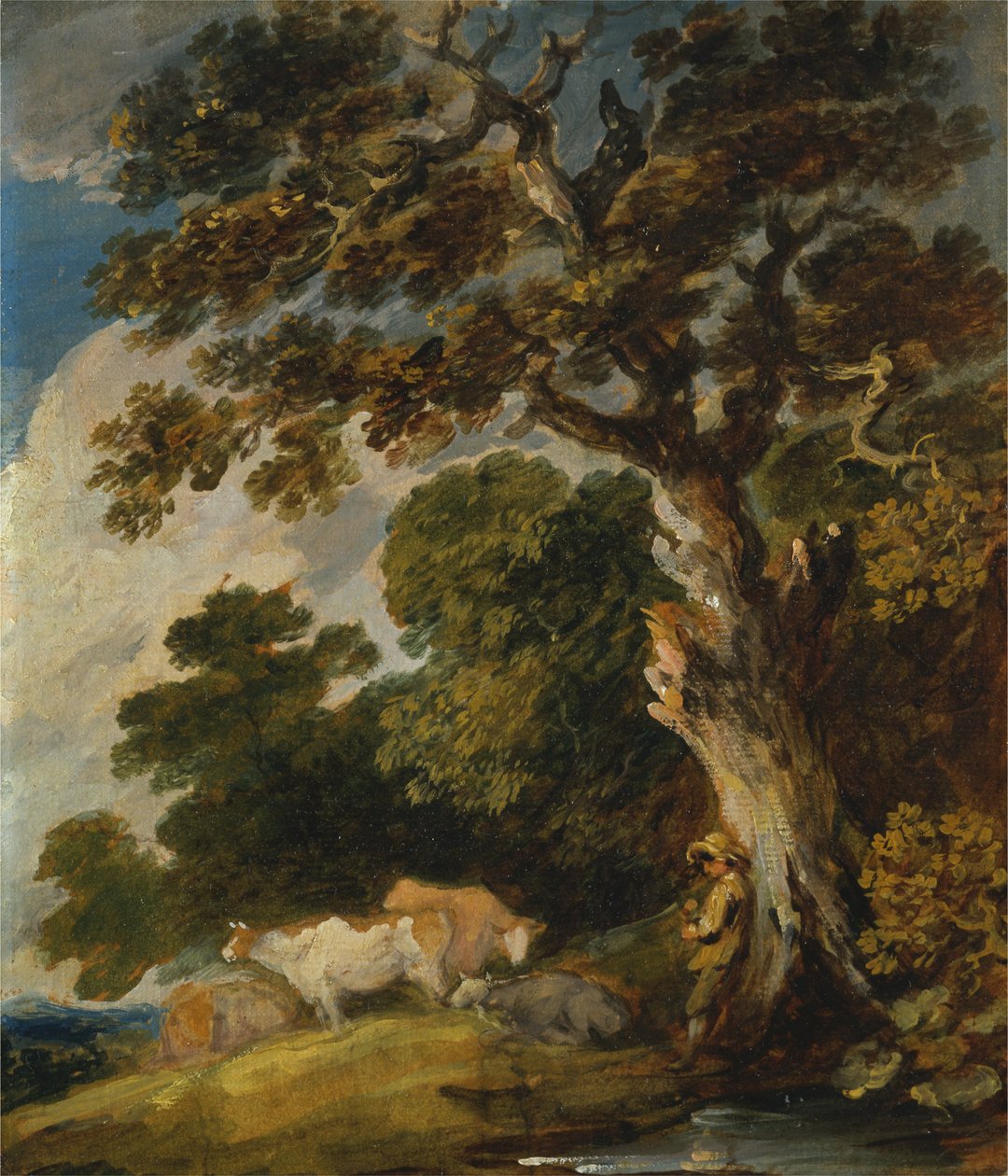 Ett skogslandskap med boskap och boskapsskötare av Gainsborough Dupont