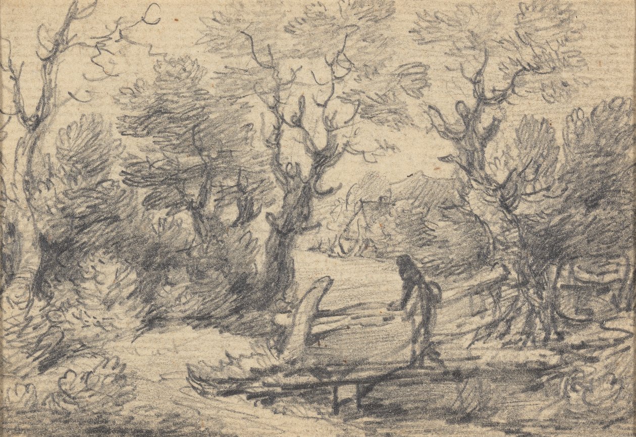 Landskap med figur på en gångbro av Gainsborough Dupont