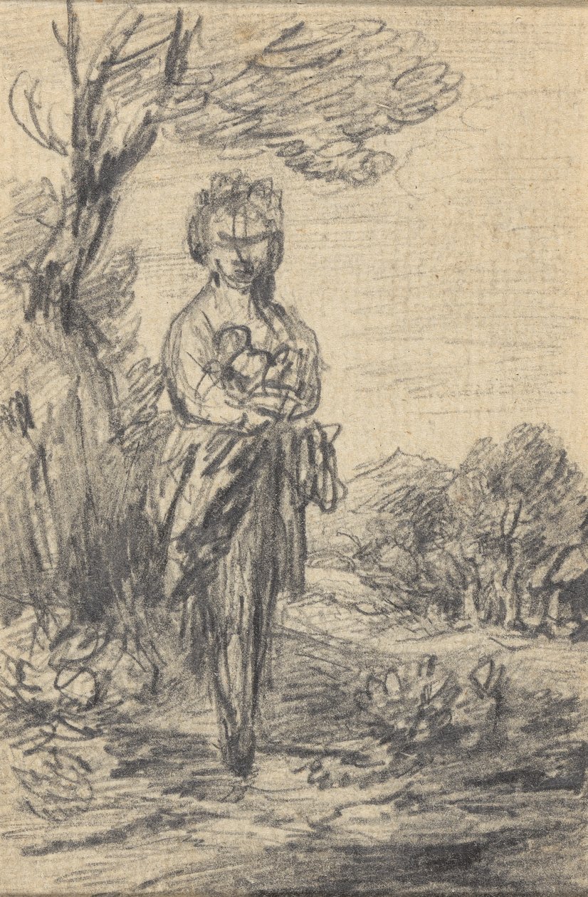 Stående kvinnlig figur i ett landskap av Gainsborough Dupont