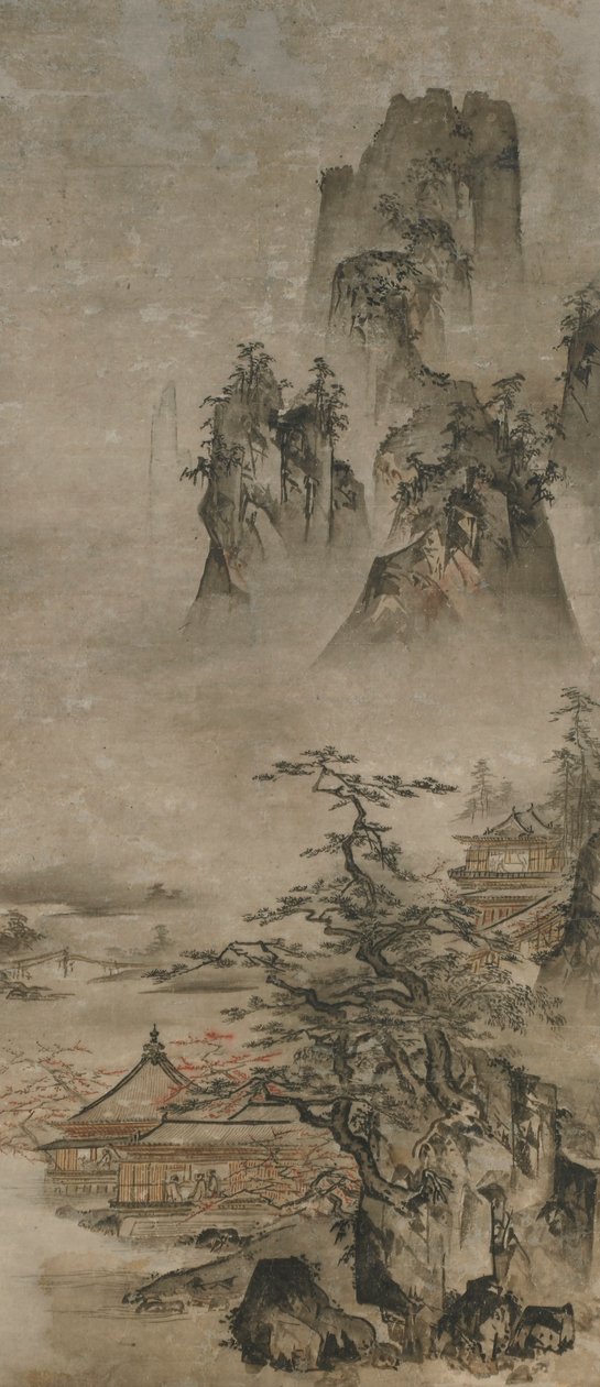 Landskap: berg, bäck och hus, Muromachi-perioden, tidigt 1500-tal. av Gakuo Zokyu
