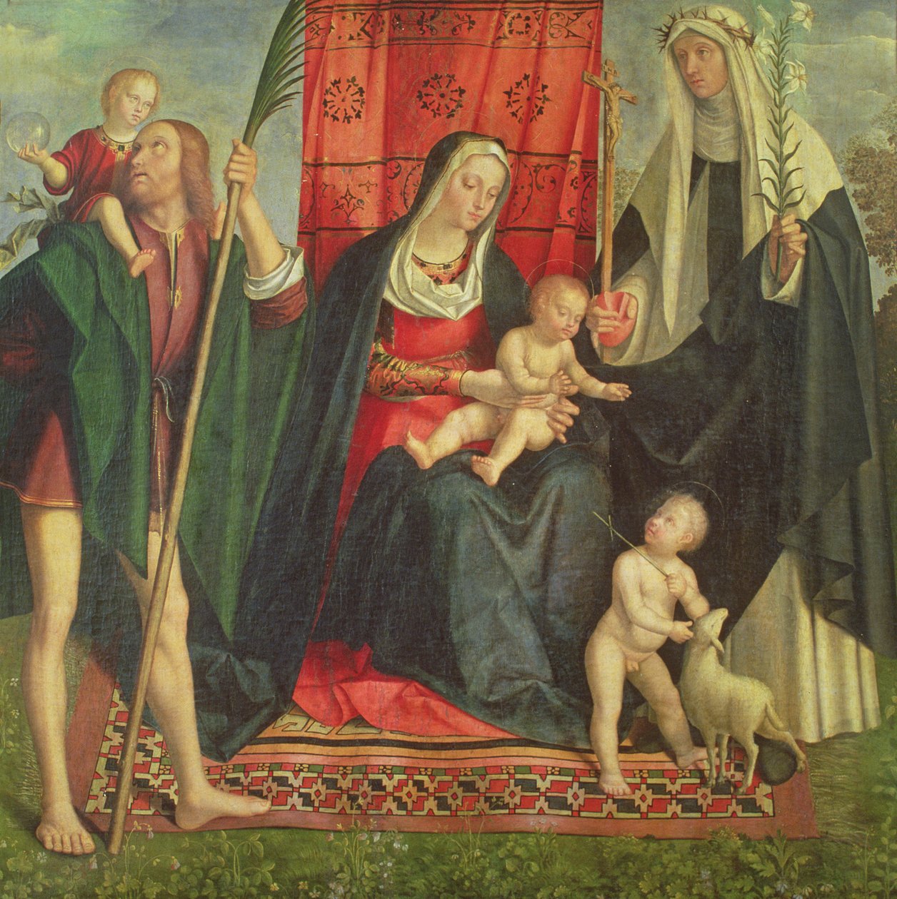 Madonna och barn med heliga (tempera på panel) av Galeazzo Campi