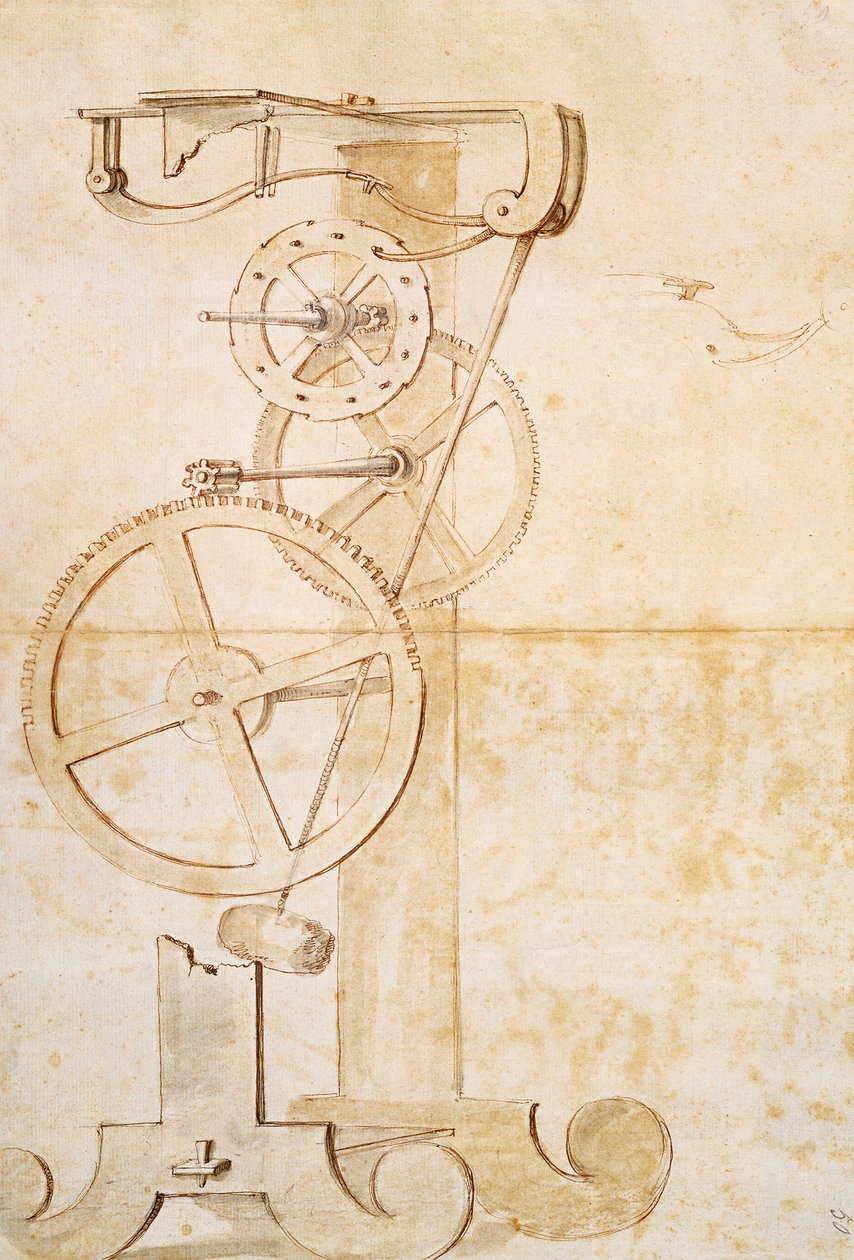 Ritning av Galileos pendelur, manuskript av Galileo Galilei (1564-1642), 85 gal, f 50 r. av Galileo Galilei