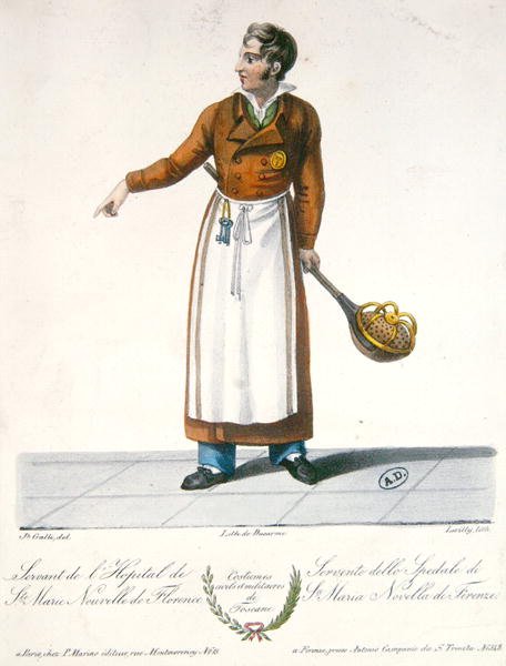 En tjänare på Santa Maria Novella-sjukhuset i Florens, tidigt artonhundratalet (litho i färg) av Galli (after)