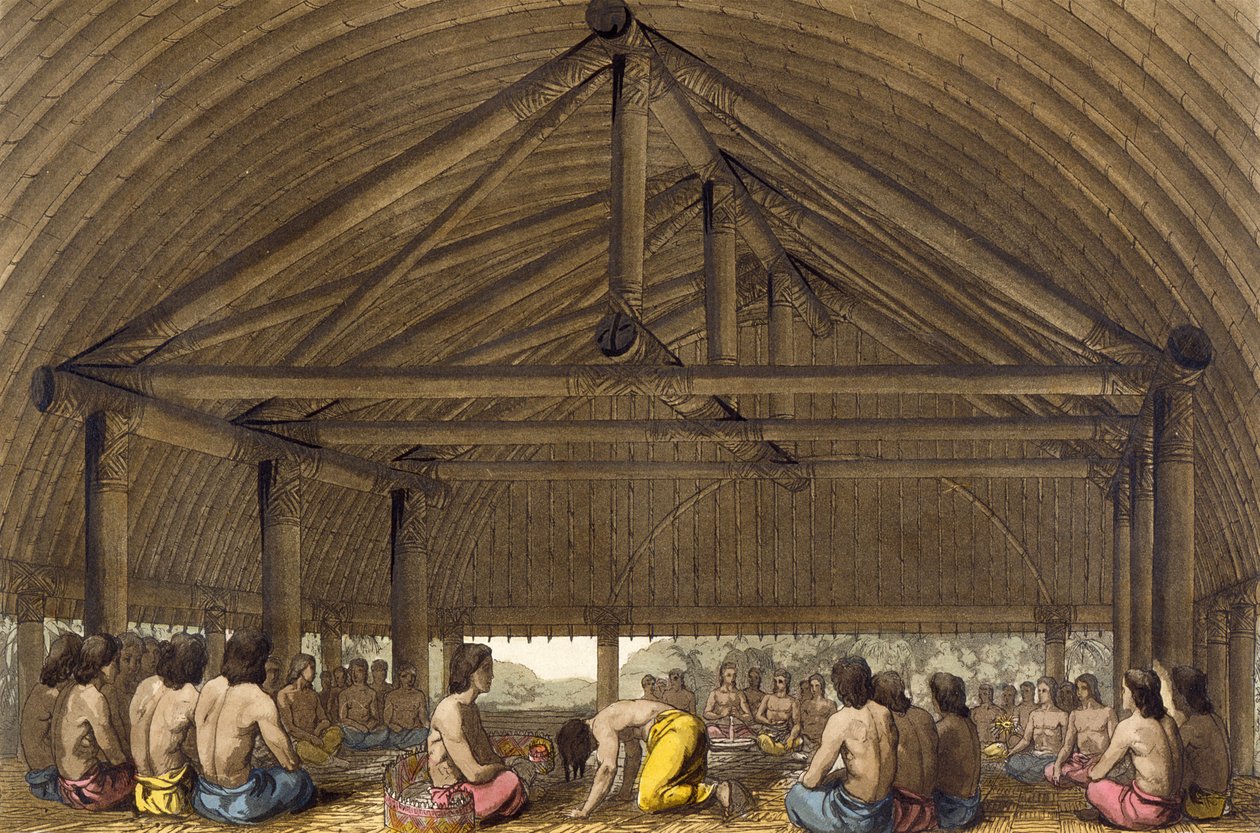 Pulaho, kung av de vänliga öarna dricker Kava, illustration från en samling reseböcker från 1800-talet av Gallo Gallina