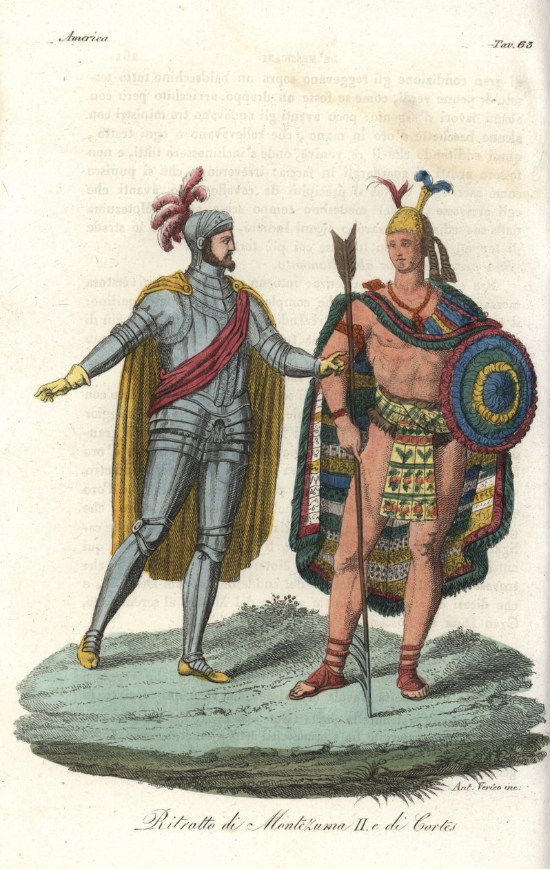 Hernan Cortes möter Montezuma II år 1519 av Gallo Gallina