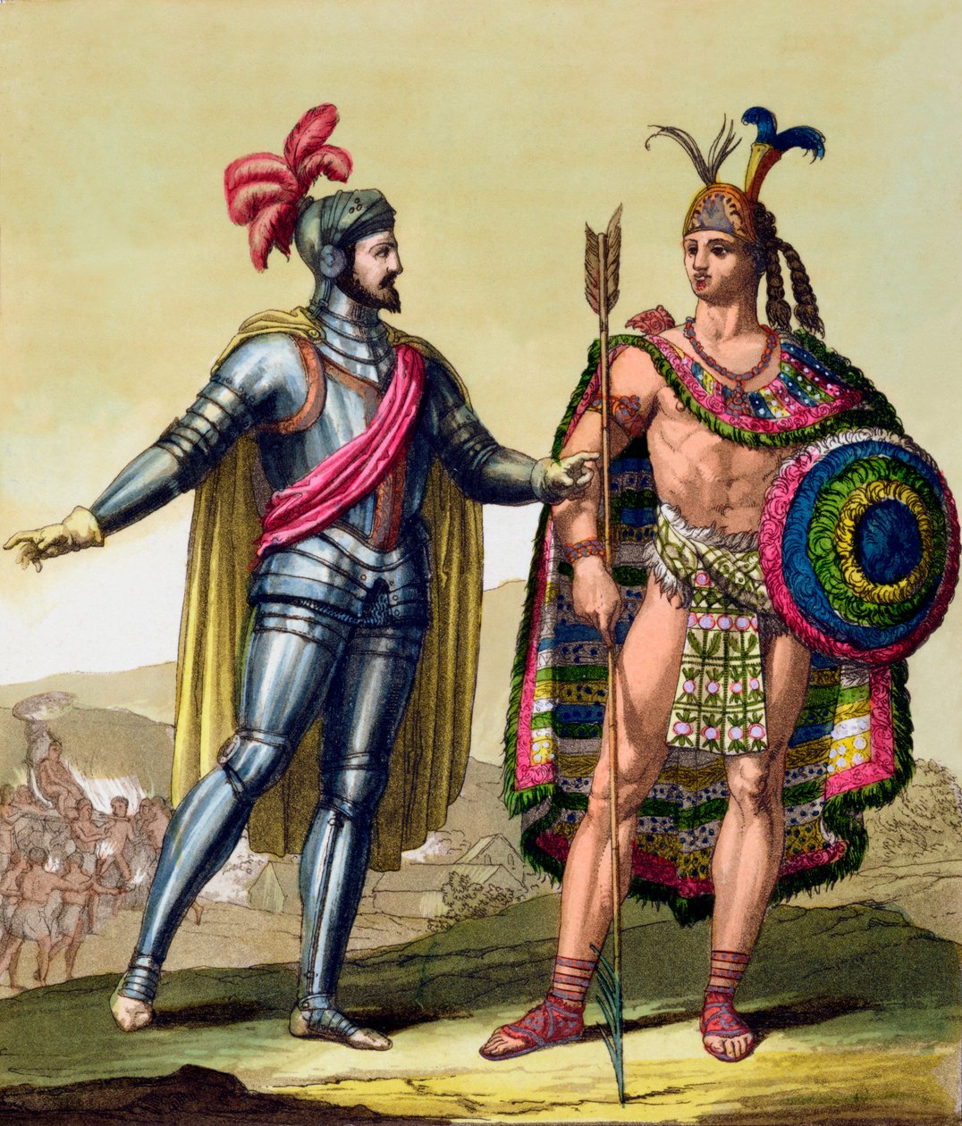 Mötet mellan Hernando Cortes och Montezuma II, Mexiko, 1519 c1820-1839 av Gallo Gallina