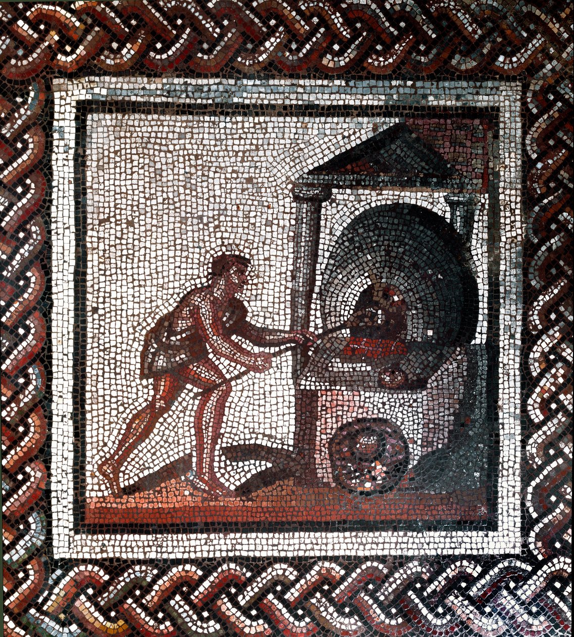 Brödtillverkningsscen. (mosaik, slutet av 2:a, början av 3:e århundradet) av Gallo Roman