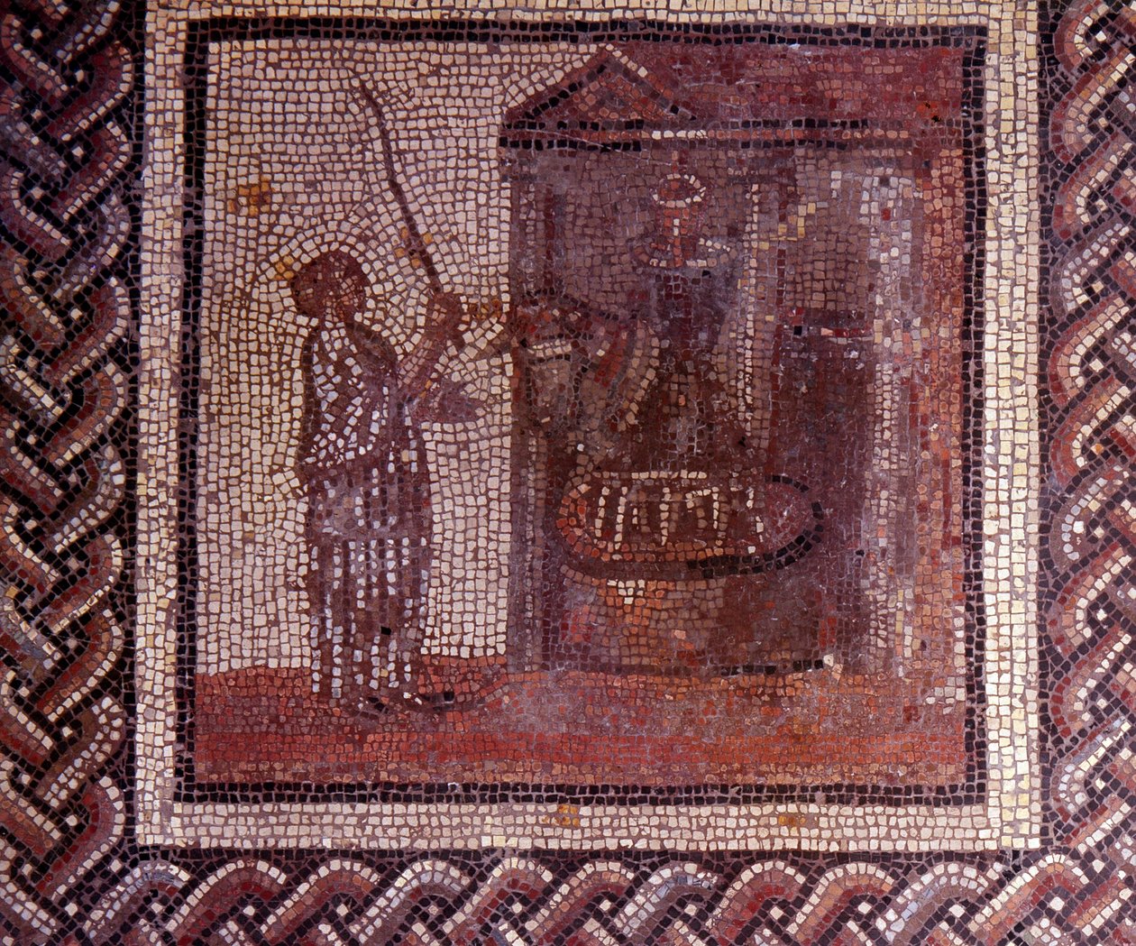 Gallo Roman Art: mosaikbeläggning som representerar en rustik kalender. Verket har slipskivan. Slutet 2:a, början av 300-talet efter JC. Från Saint-Romain-en-Gal (Rhone). Saint Germain en Laye, Nationalmuseet för arkeologi av Gallo Roman