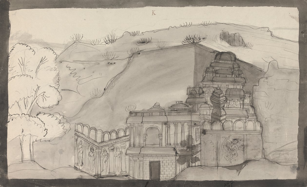Interiör av ett Ellora Cave Temple av Gangaram Chintaman Tambat