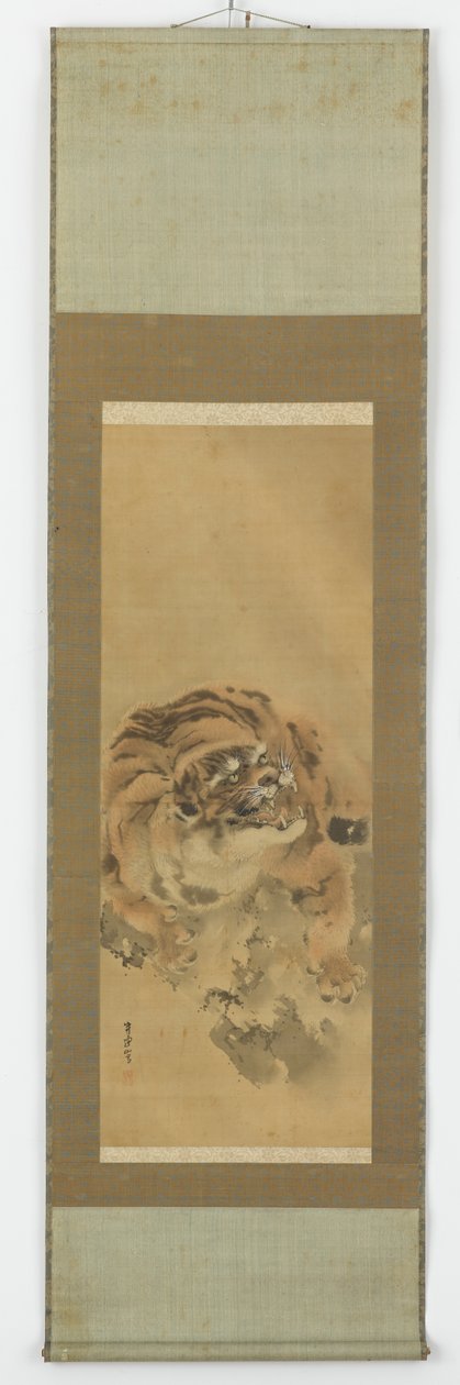 En hukande, morrande tiger, Edo-period, tidigt 1800-tal. av Gantoku Aoki