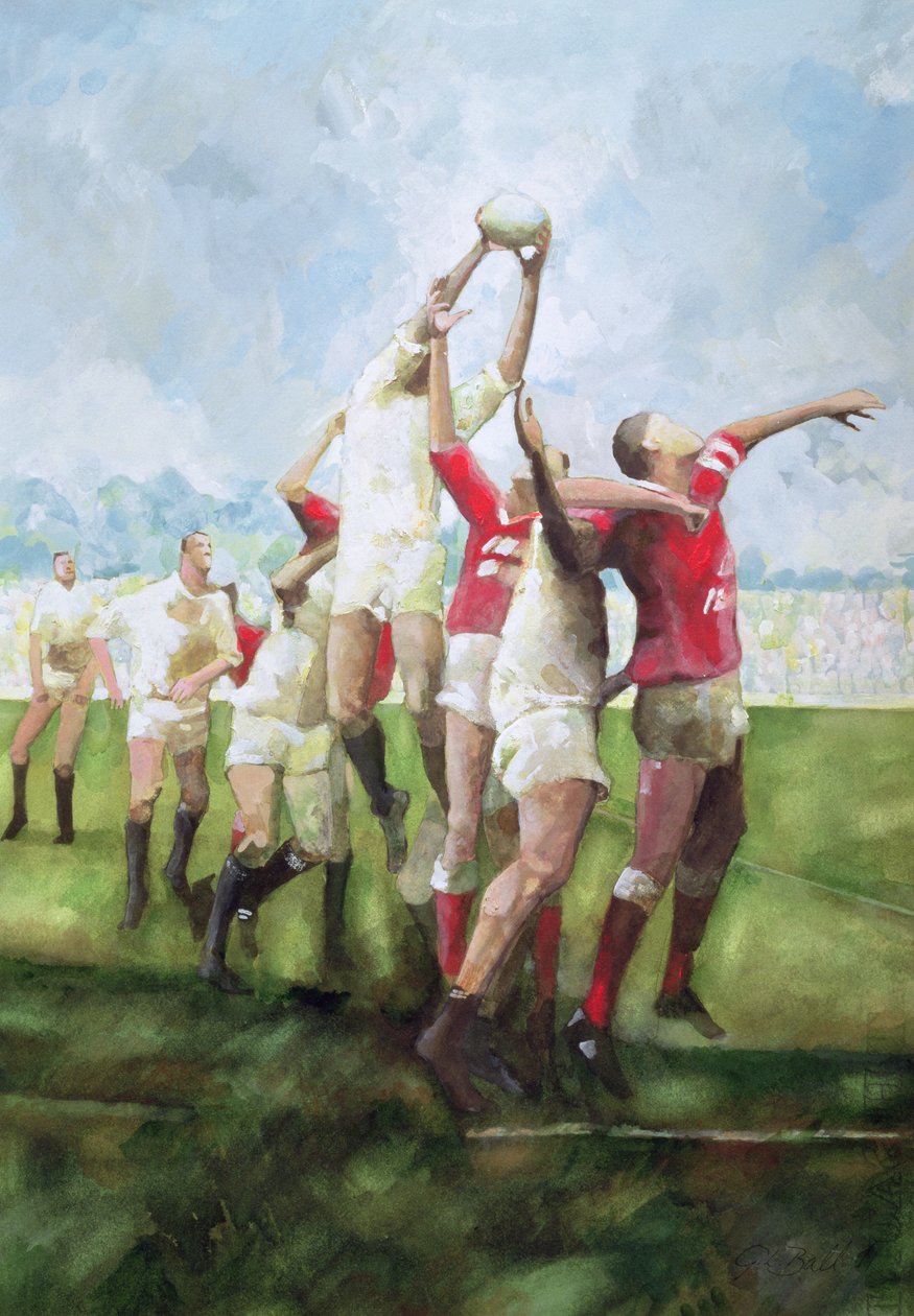 Rugbymatch: Llanelli v Swansea, Line Out, 1992 (wc) av Gareth Lloyd Ball