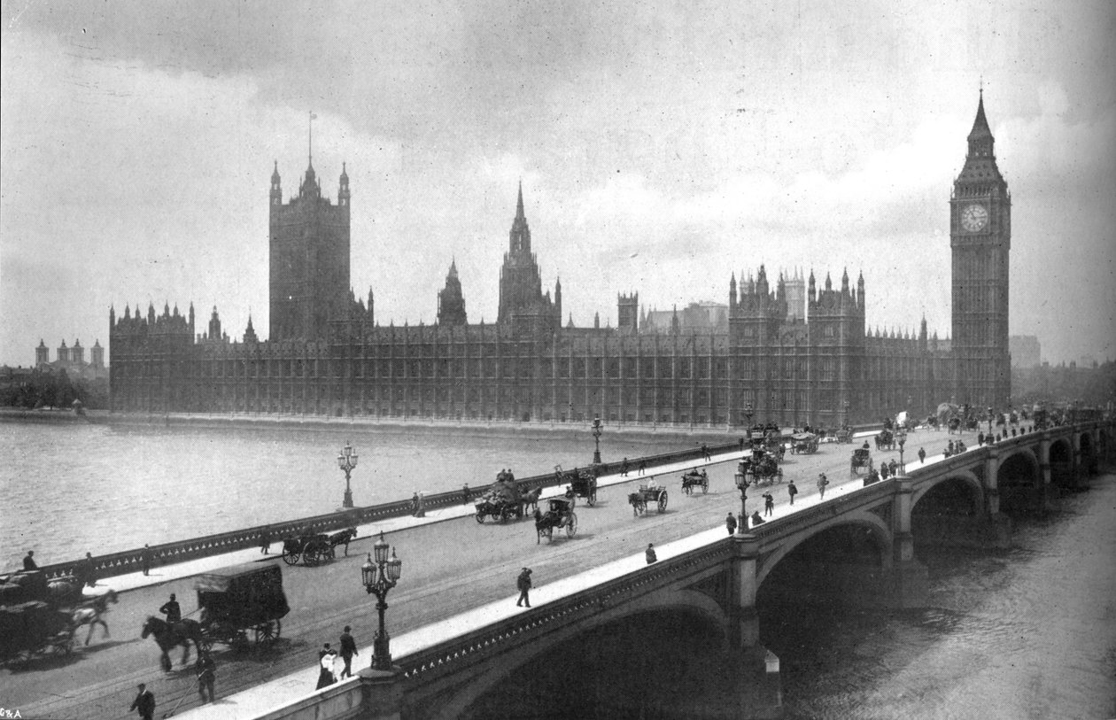 Houses of Parliament och Westminster Bridge, 1919 av Garratt and Atkinson