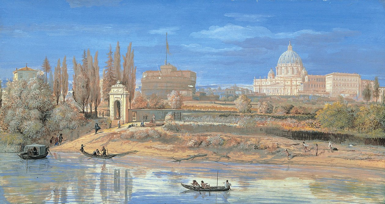 Utsikt över Castel SantAngelo och Vatikanen sett från Prati di Castello av Gaspar van Wittel