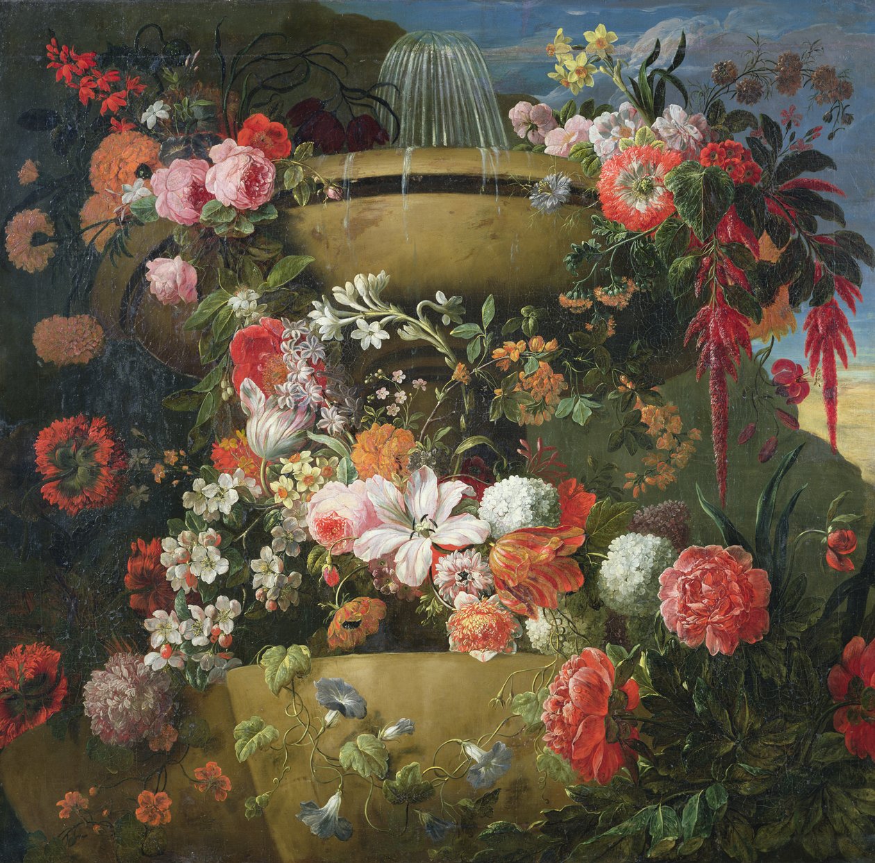 Bassäng och blommor av Gaspar Peeter The Elder Verbruggen