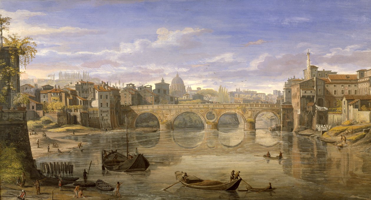 Ponte Sisto, Rom (tempera på papper) av Gaspar van Wittel