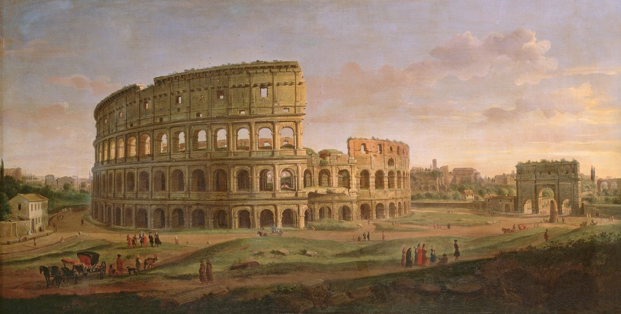 Vaaiga i le Colosseum ma le faitotoa faaofuofu o Konesetatino, c.1716swed av Gaspar van Wittel