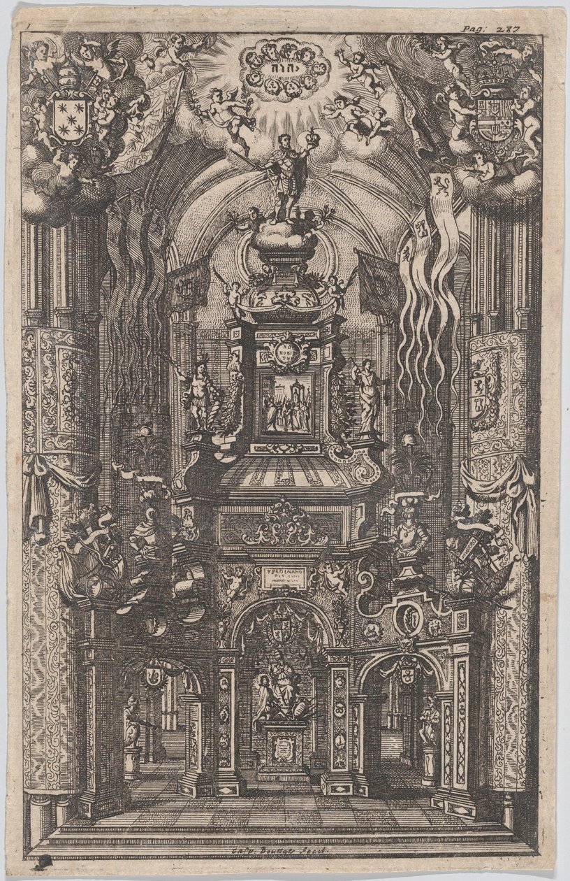 Katafalk för Ferdinand, från en oidentifierad bok, ca. 1660-95. av Gaspar Bouttats