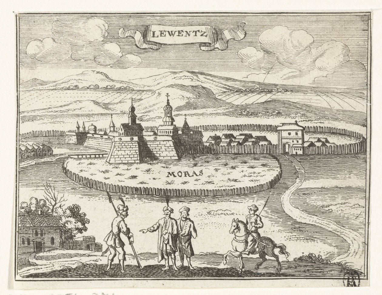 Utsikt över Levice Topografiska bilder av Österrike, Ungern och Balkan (serietitel) Kort beskrivning, och aen-wysinghe der plaetsen in desen boeck, med deras teghen ord, stående, relevant uyt-ghebeldt, i Oostenryck (serien av Gaspar Bouttats
