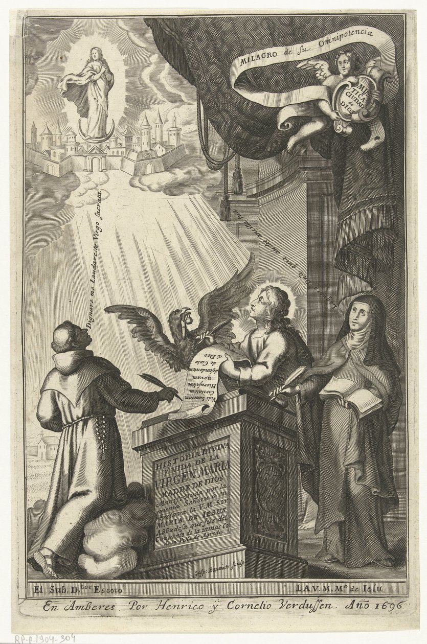 Jungfru Maria blir uppryckt i himmelriket Historia divina y vida de la Virgen maria (titel på objekt) av Gaspar Bouttats