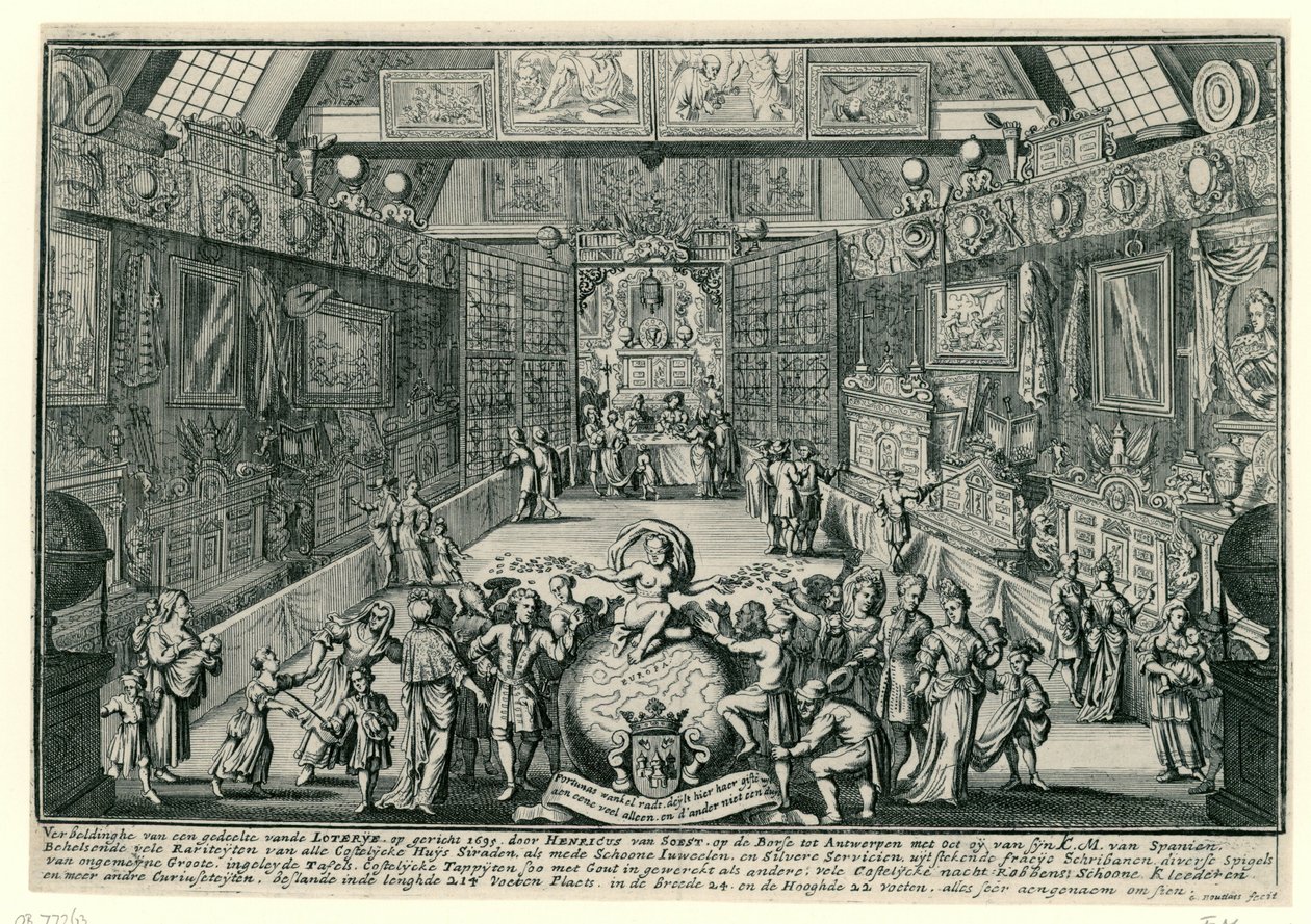 Henricus van Soests lotteri i Antwerpen, 1695 av Gaspar Bouttats