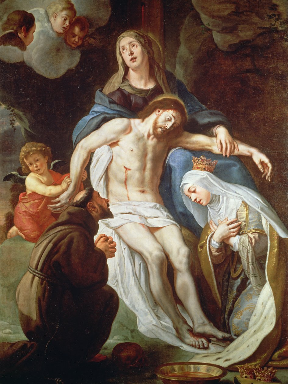 Pieta med den helige Franciskus av Assisi (ca 1181-1226) och den heliga Elisabeth av Ungern (1207-31) av Gaspar De Crayer