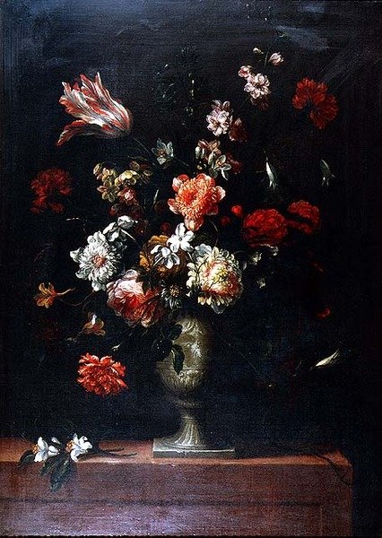 Stilleben av blommor i en stenvas av Gaspar Pieter II Verbruggen