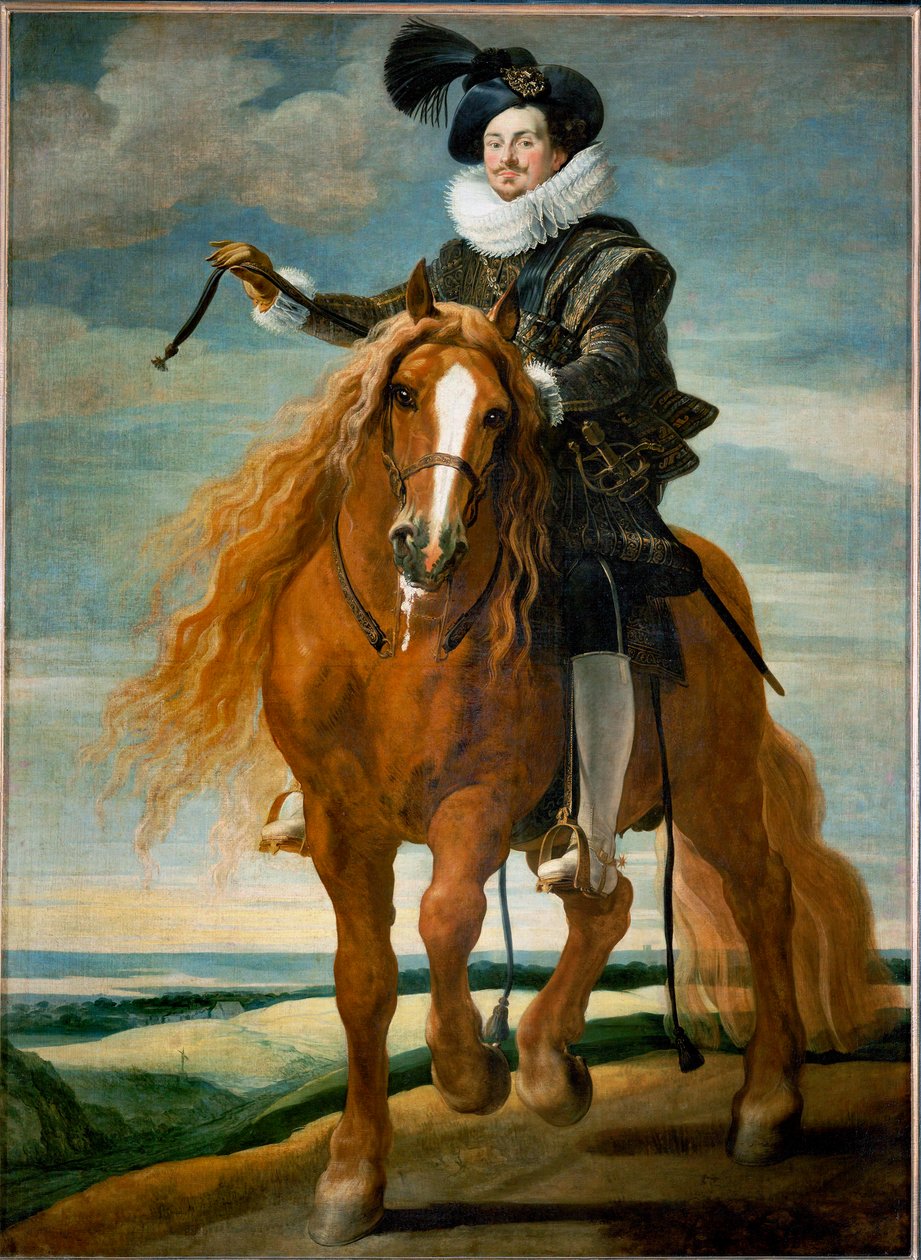 Ryttarporträtt av Don Diego Messia Felipe de Guzman, Marques de Leganes ... (målning på duk) av Gaspar De Crayer