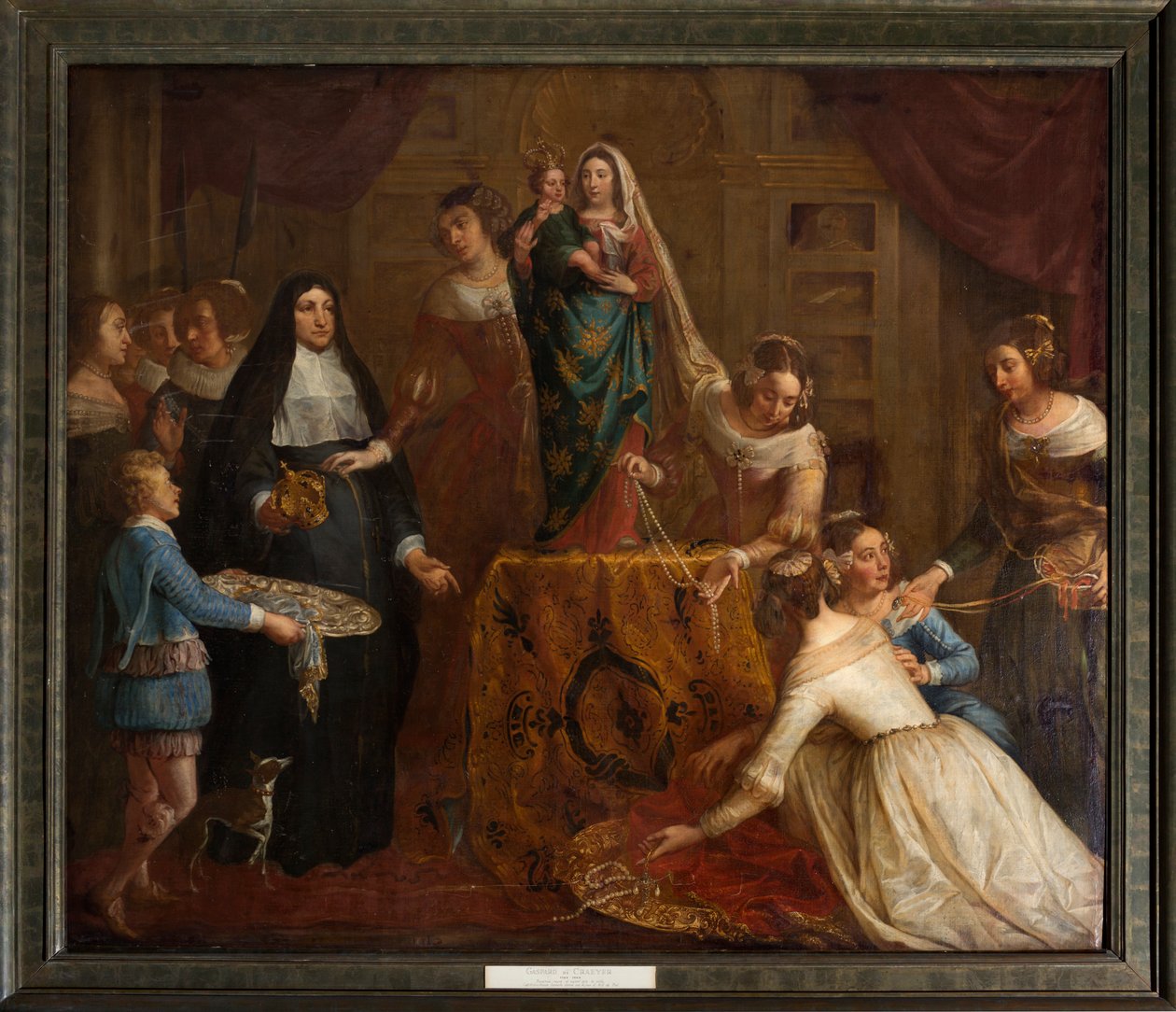 Sockenkyrka (Eglise Saint-Brice). Paintin "Ärkehertigen Isabel av Spanien ger sina smycken till basilikan Saint-Martin av Halle". Gaspar de Crayer. av Gaspar De Crayer