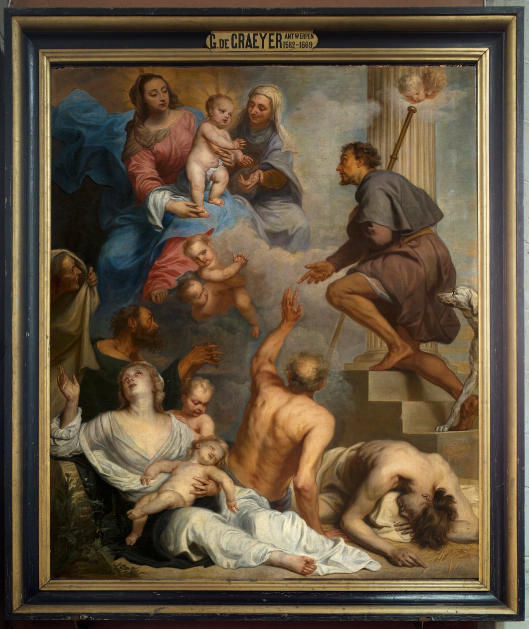 Sockenkyrka (Vår Fru församlingskyrka). Interiör. målning. Saint Roch. Gaspar De Crayer av Gaspar De Crayer
