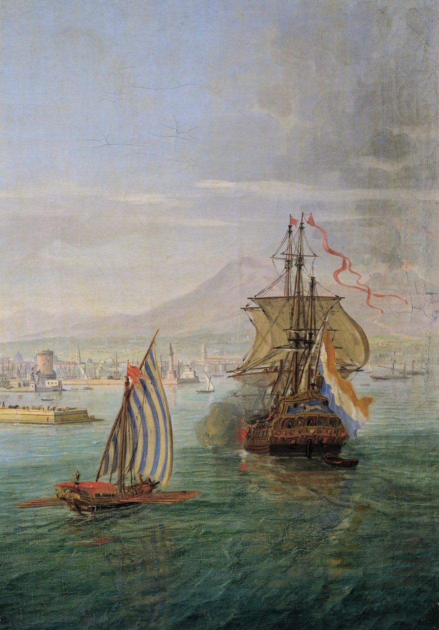 Italien, Florens, Utsikt över Neapel från havet, detalj av Gaspar van Wittel