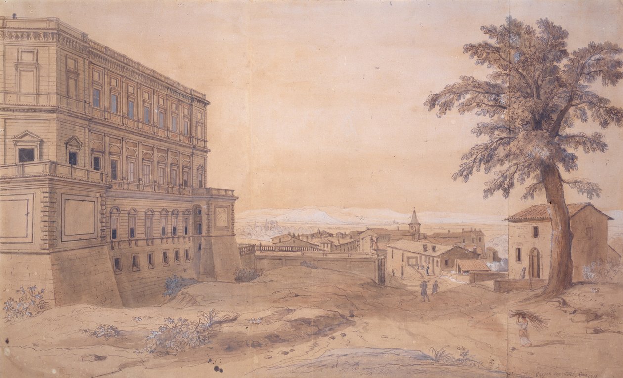 Palazzo Farnese på Caprarola (bläck & tvätt på papper) av Gaspar van Wittel