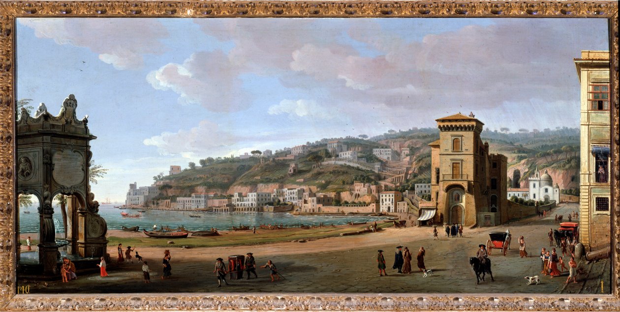 Utsikt över Chiaia-distriktet, Napoli - Målning, slutet av 1600-1700-talet av Gaspar van Wittel