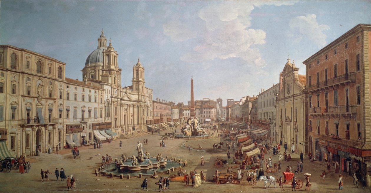 Utsikt över Piazza Navona, målning av Gaspar van Wittel eller Gaspare Vanvitelli (1652 eller 1653-1736), olja på duk, Italien av Gaspar van Wittel
