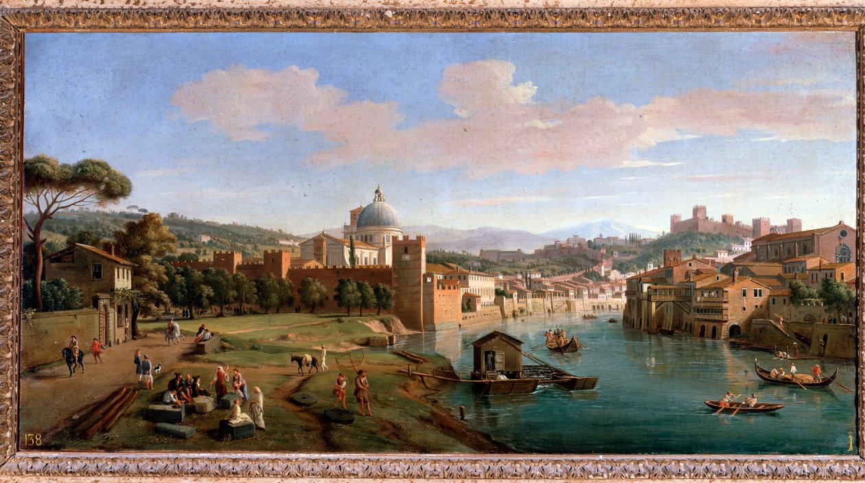 Utsikt över Verona och floden Adiges strand - Målning, slutet av 1600-1700-talet av Gaspar van Wittel