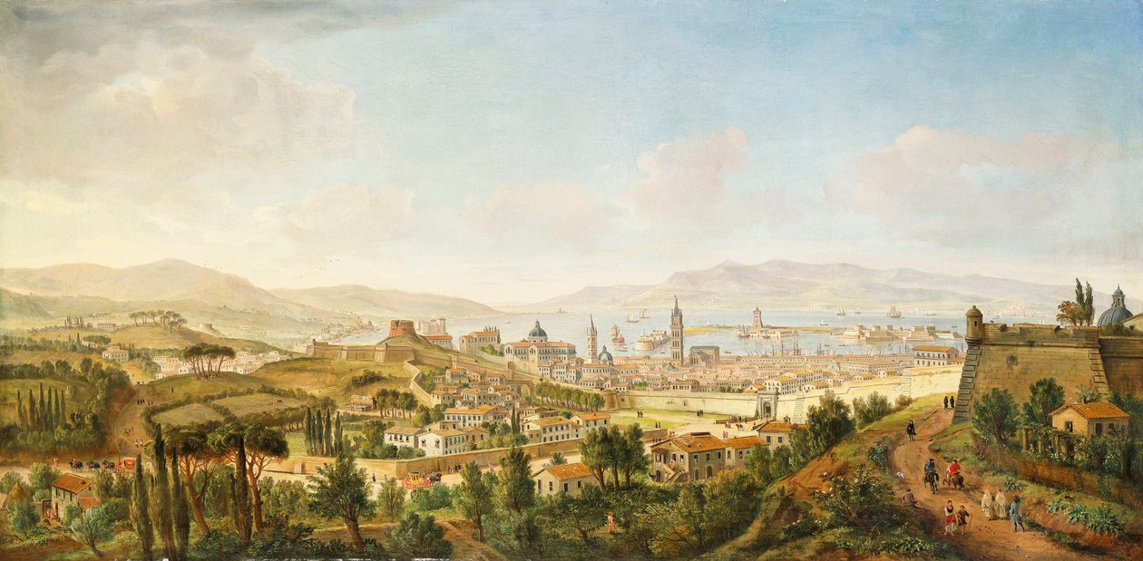 En panoramautsikt över Messina, Sicilien, av Gaspar van Wittel